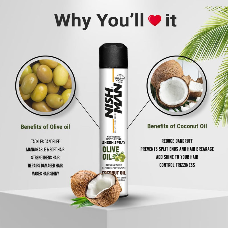 Nishman Olive Oil Moisturizing Hair Sheen Spray Infused w/ Coconut Oil (400ml/13.5oz)