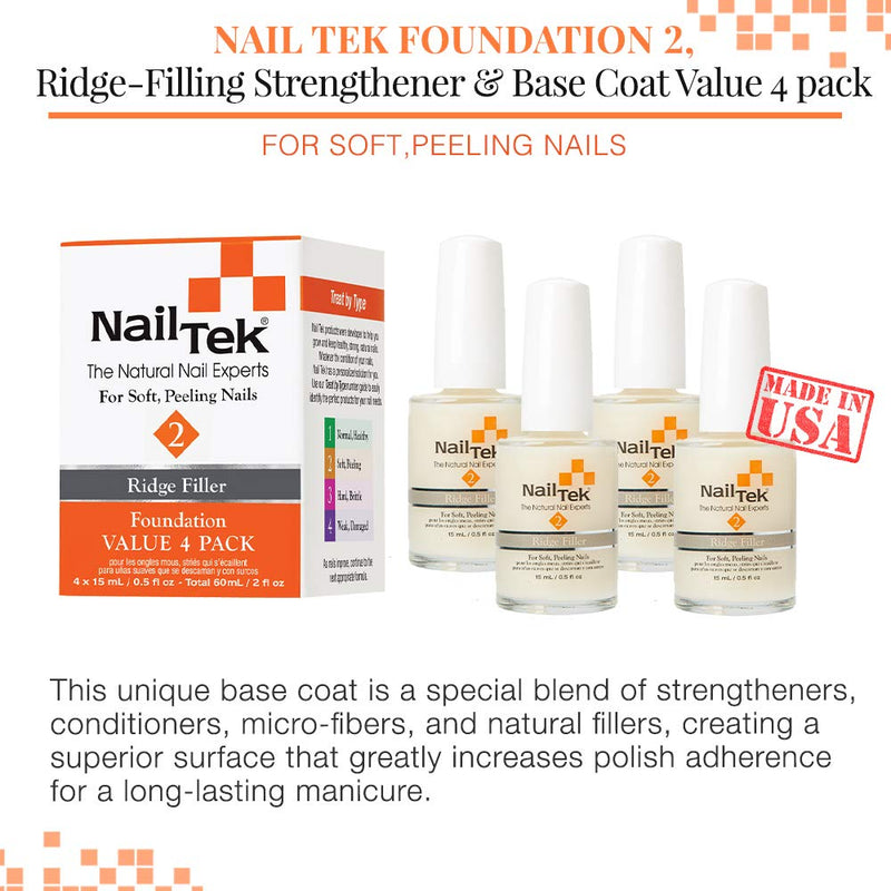 Nail Tek Foundation 2 Ridge Filler - Value 4 Pack (15ml/0.5oz)