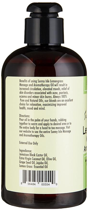 Sunny Isle Lemon Grass Massage and Aromatherapy Oil (240ml/8oz)
