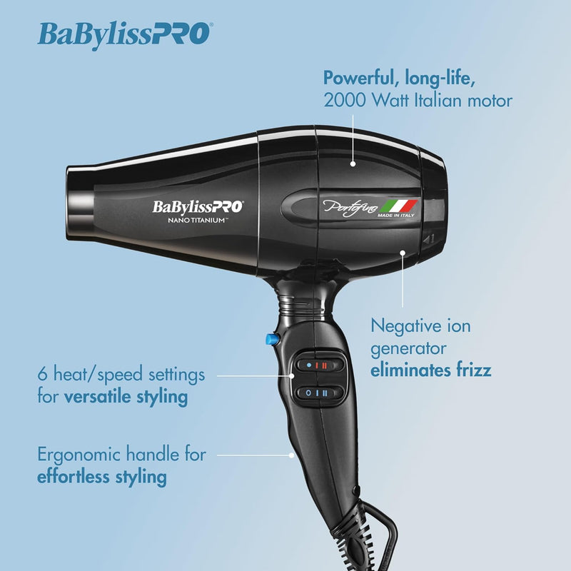 BaByliss PRO Nano Titanium Portofino Hair Dryer - Black