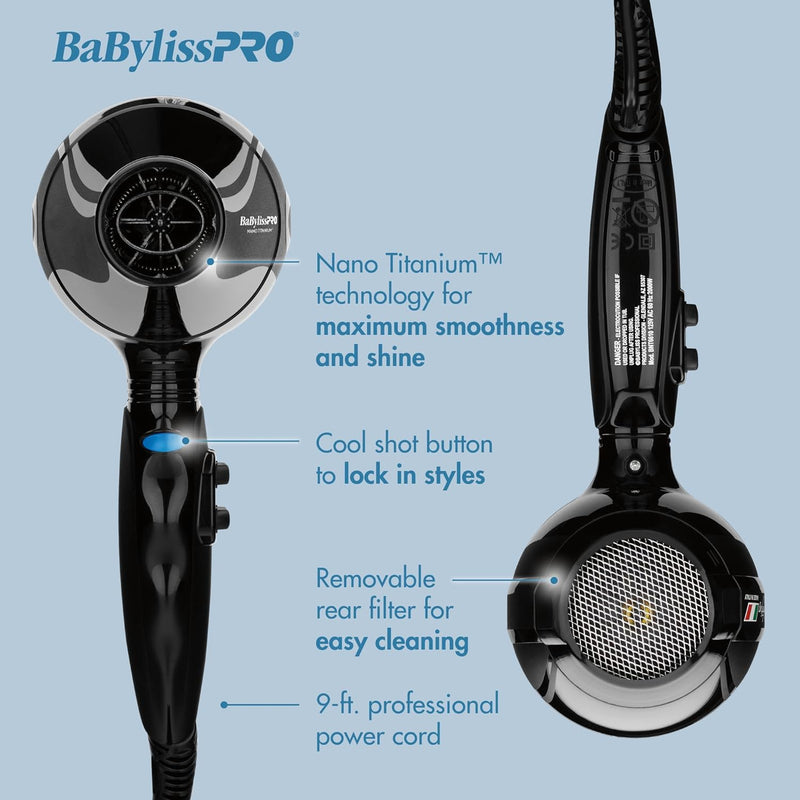 BaByliss PRO Nano Titanium Portofino Hair Dryer - Black
