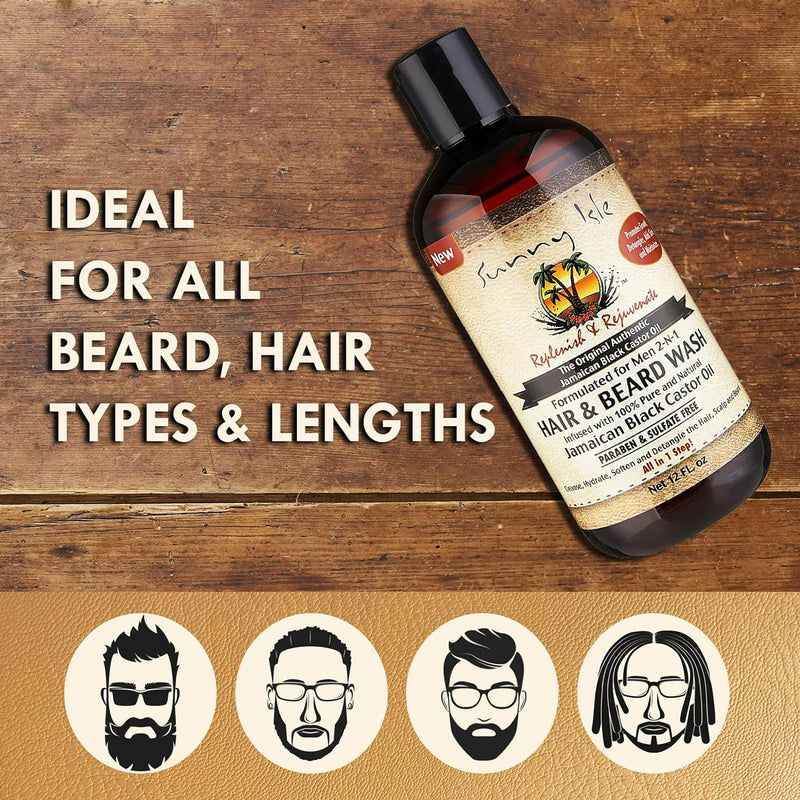 Sunny Isle Jamaican Black Castor Oil Formulated Just For Men 2-N-1 Hair & Beard Wash (360ml/12oz)