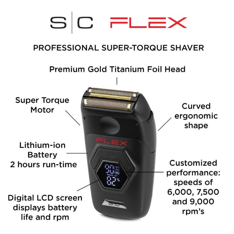 StyleCraft Flex Electric Foil Shaver w/ Super Torque Motor & Gold Titanium Foil Head (SC806B)