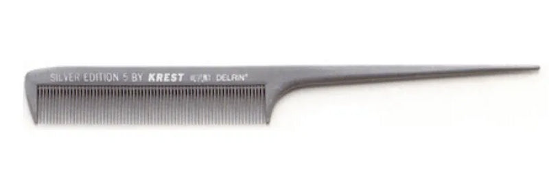 Krest Goldilocks Silver Edition Heat-Resistant 8 1/2" Extra- Fine Tooth Rattail Comb (SE5)