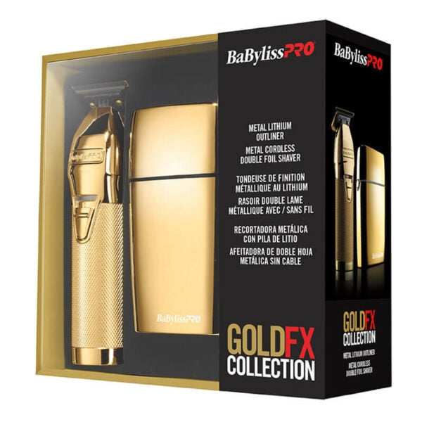 BaByliss PRO Limited Edition Gold FX Trimmer (FX787GDB) & Cord/Cordless Double Foil Shaver (FXFS2G) Set