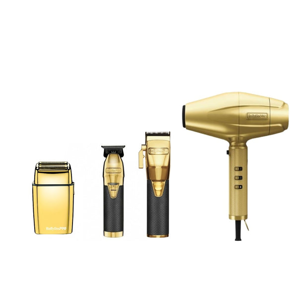 BaByliss PRO Ultimate Gold FX Boost+ Collection Set (Clipper, Trimmer, Hair Dryer, Double Foil Shaver)
