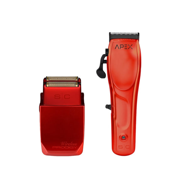StyleCraft  Apex Super Torque Cordless Clipper (SC602) + Prodigy Cordless Double Foil Shaver SCWPFSR) - Red