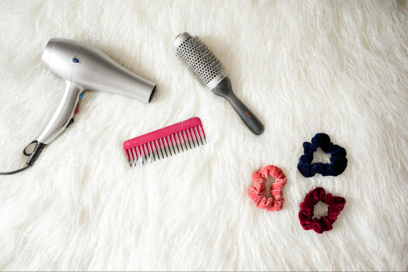 Hair Dryer, Brushes, and Scrunchies