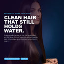 Morfose Moist Boost shampoo promoted for dry hair with a model's long, smooth hair