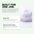 Morfose Pure Detox shampoo graphic highlighting salicylic acid, hyaluronic acid and foam.