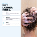 Morfose Moist Boost shampoo use instructions with hands lathering wet hair