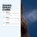 Morfose Moist Boost conditioner use guide showing spray applied to long hair.