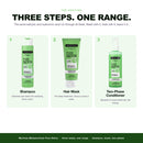 Morfose Pure Detox shampoo shown as the first step in a three-product hair care routine.