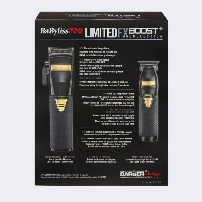 BaByliss PRO Black FX Boost+ Limited Edition Clipper & Trimmer Set w/ Charging Base (FXHOLPKCTB-B) [PRE-ORDER]