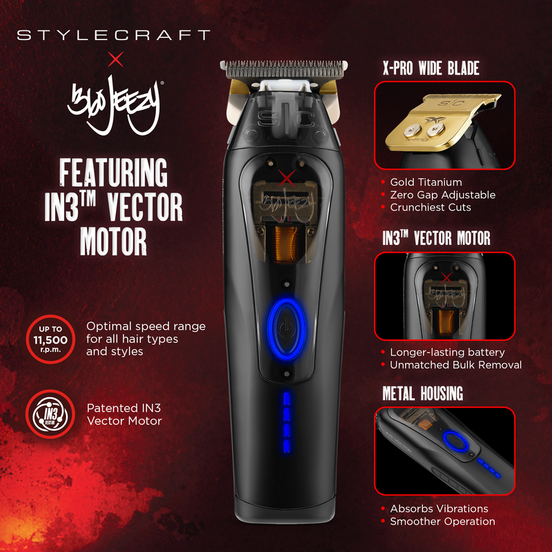 StyleCraft 360 Jeezy Cordless Trimmer w/ IN3 Vector Motor (SC423B)