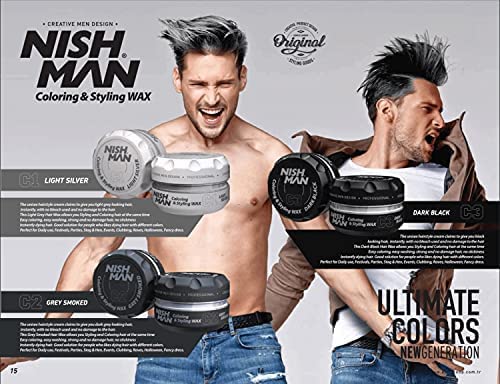 Nishman Coloring Hair Styling Wax C3 - Dark Black 3.4 oz - 6 Pack WAX C3-6P