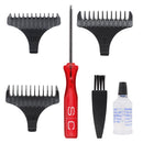 Hair trimmer with comb guards, blade cutter, brush, and cleaning bottle