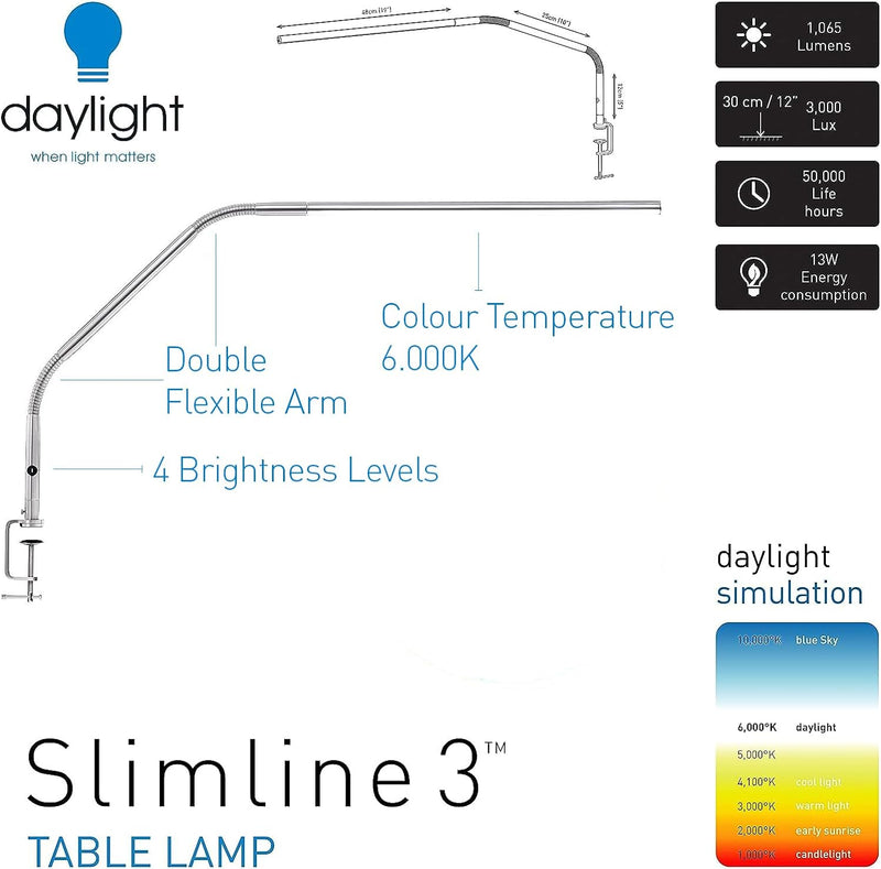 Daylight Premium Slimline 3 Table Lamp (U35108)