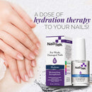 NailTek Hydrate moisturizing nail strengthener bottle with box, beside manicured hand