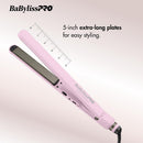 Pink flat iron with 5-inch extra-long plates for easy styling, BaBylissPRO