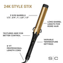 Gold 24K-style stix curling iron with long barrel and black textured grip