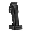 Matte black compact hair clipper with adjustable lever and charging stand base