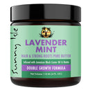 Lavender Mint pure butter jar with mint-green label and purple “double growth formula” bar