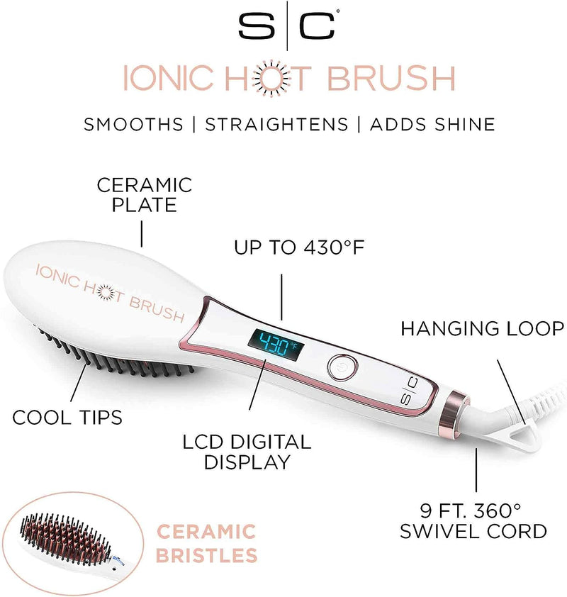 StyleCraft Ionic Straightening Hot Brush w/ Cool Tips & LED Display
