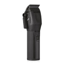 Cordless hair clipper, matte black body with taper blade and thumb lever