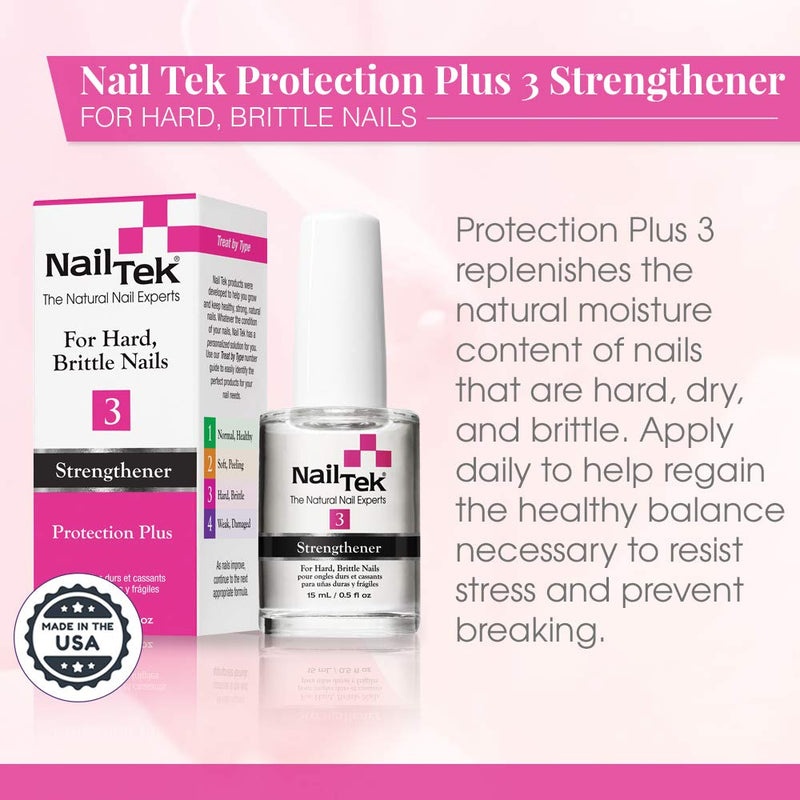 Nail Tek Protection Plus 3 Nail Strengthener For Hard, Brittle Nails  (15ml/0.5oz)