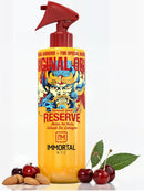 Aftershave spray bottle with amber-gold liquid, red trigger sprayer, Samurai Reserve label.