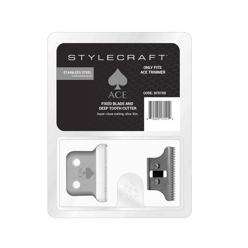 StyleCraft Ace Fixed Stainless Steel Replacement Trimmer Blade w/ Moving Stainless Steel Deep Cutter (SC519S)