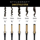 Gold-barrel curling iron set showing multiple barrel sizes with clamp head