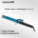 BaBylissPRO blue 2-inch curling barrel iron with thumb grip and stand