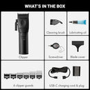 Cordless clipper kit with guards, cleaning brush, lubricating oil, and blade cover