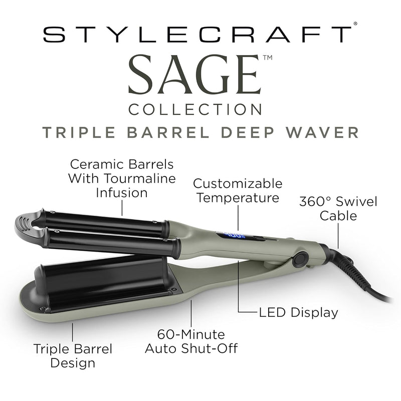 StyleCraft Sage Professional Triple Barrel Deep Waver (SC715GR)