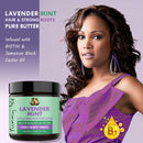Lavender Mint hair butter jar with black lid and mint-green label featuring purple lettering