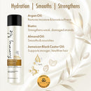 Hydrating shampoo bottle with black cap and Argan Oil, Biotin benefits text