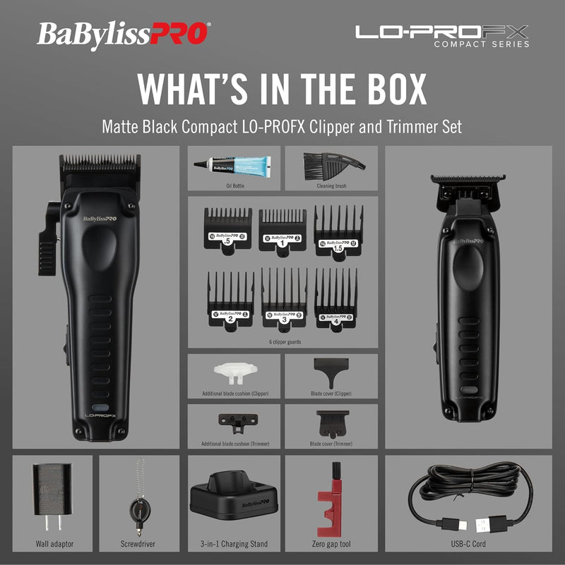 BaBylissPRO LO-PROFX High Performance Compact Clipper & Trimmer Set (FX8272PKMB)