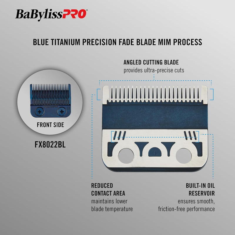 BaBylissPRO Blue Titanium Metal-Injection Molded Precision Fade Blade (FX8022BL)