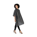 Black styling cape with high neckline, short dolman sleeves, loose drape