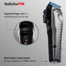 BaBylissPRO FXONE Lo-ProFX Matte Gray High Performance Low Profile Clipper w/Interchangeable Lithium Battery Pack (FX829)