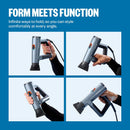 Hair dryer with concentrator nozzle shown in multiple comfortable grip angles
