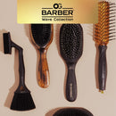 Barber hair brush set layout showing multiple brushes, including fade brush and neck duster