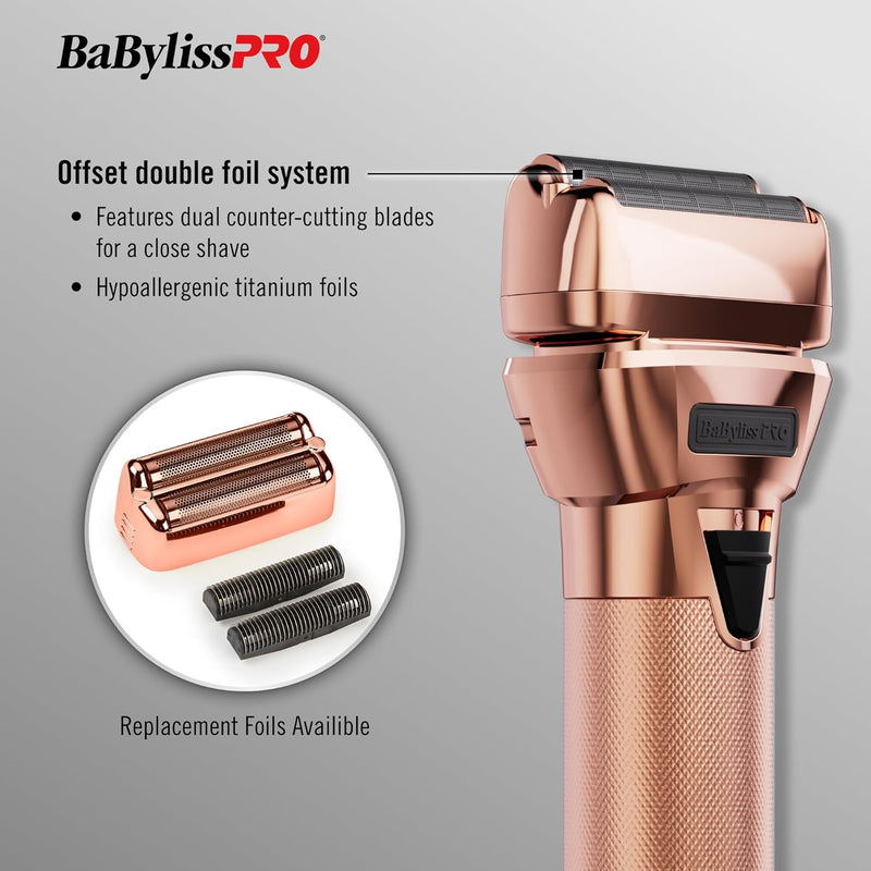 BaBylissPRO FXONE Rose GoldFX All-Metal Interchangeable Battery Foil Shaver (FX79FSRG)