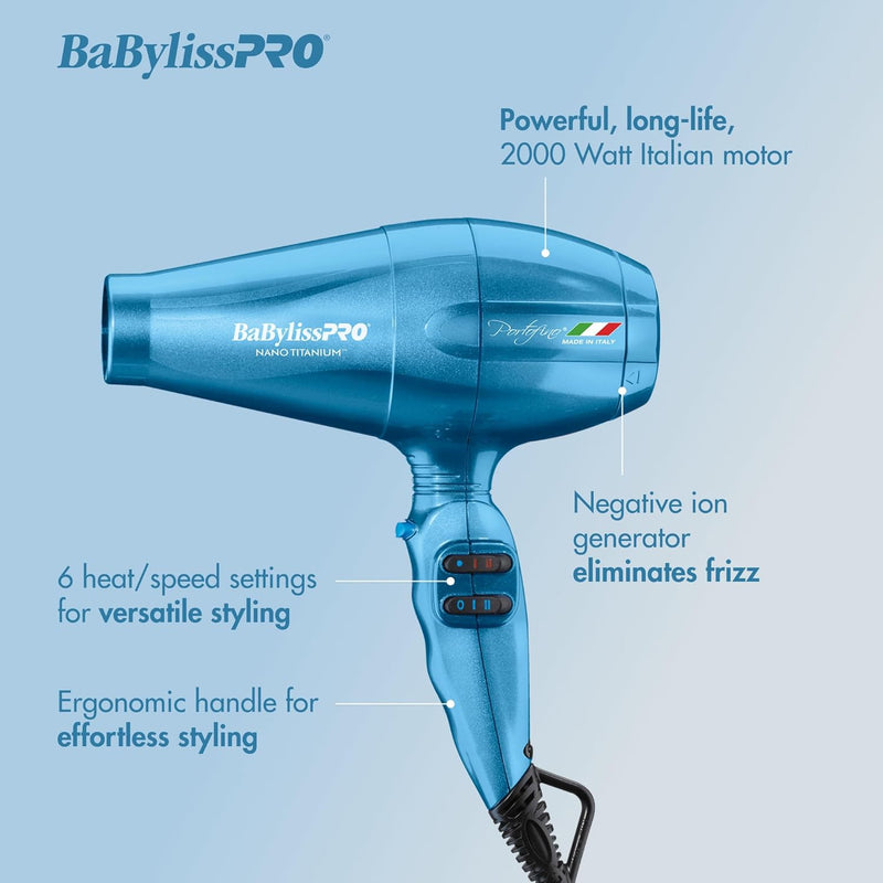 BaBylissPRO Nano Titanium Portofino Full-Size Hair Dryer - Blue (BNTB6610N)