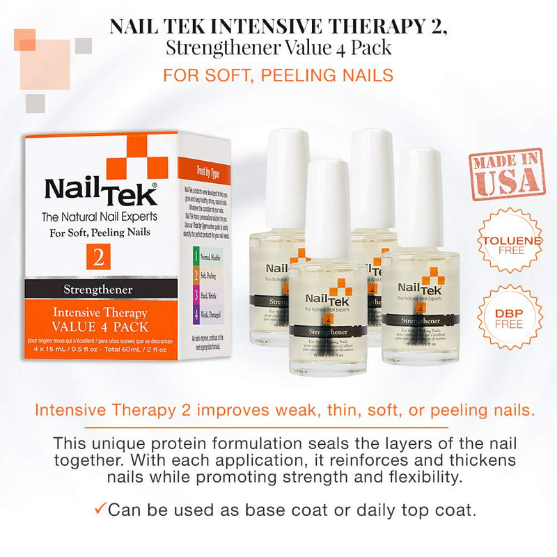Nail Tek Intensive Therapy 2 Strengthener -  Value 4 Pack (15ml/0.5oz)