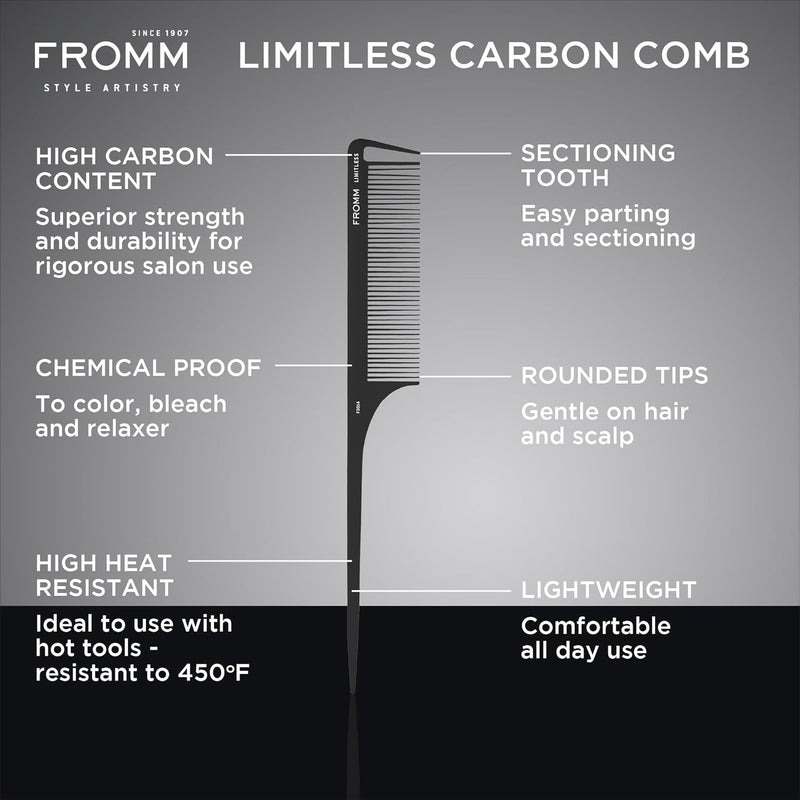 FROMM Limitless 9.25" Carbon Rat Tail Comb