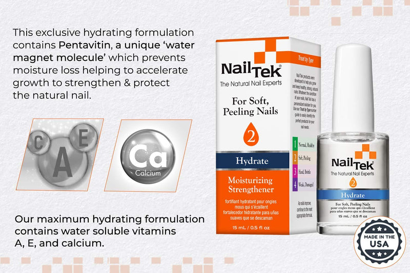 Nail Tek Hydrate Moisturizing Nail Strengthener 2 For Soft, Peeling Nails (15ml/0.5oz)