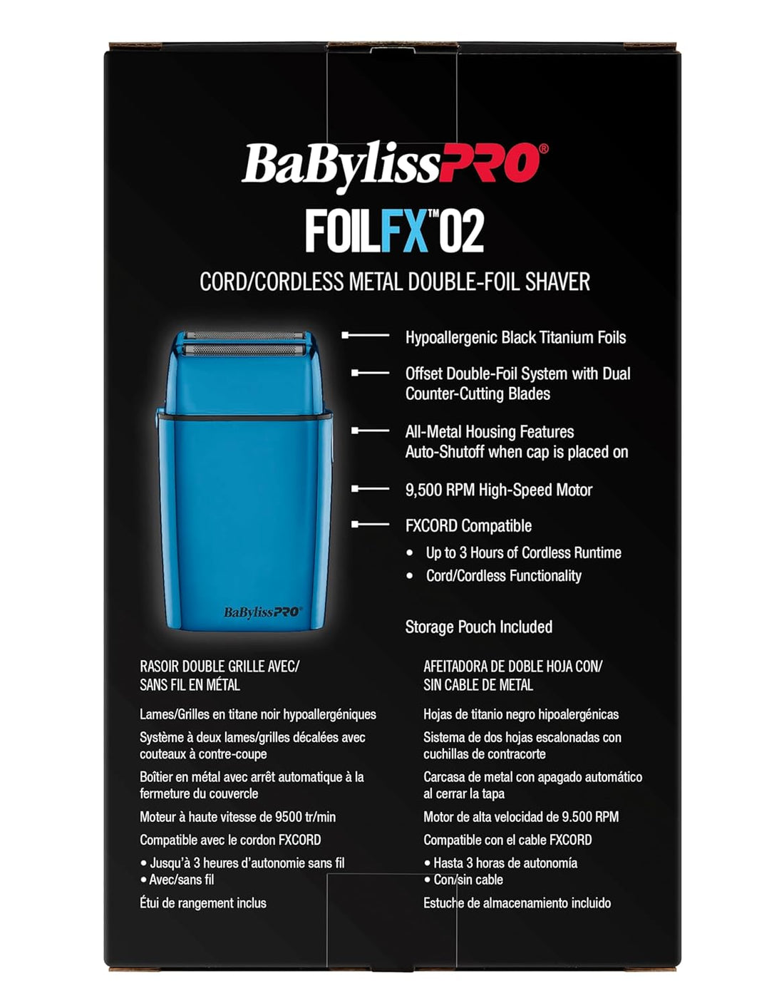 BaBylissPRO FOILFX02 Cord/Cordless Metal Double Foil Shaver Blue (FX